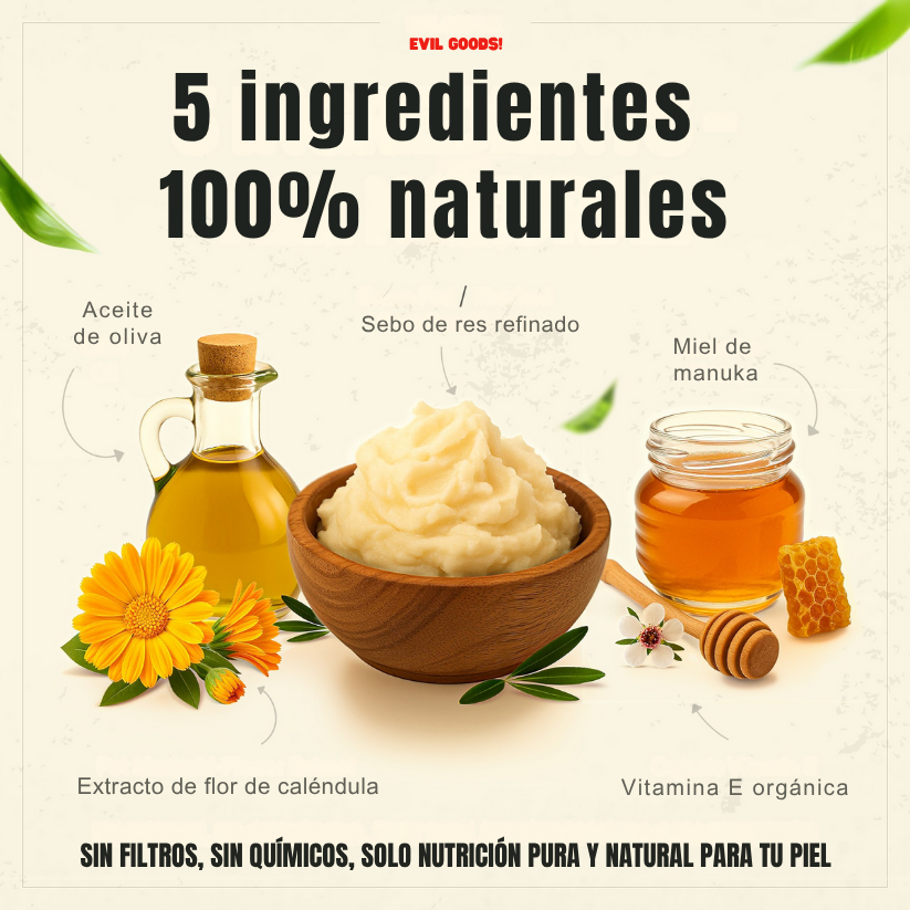 Crema Natural Reparadora de Sebo de res - Bote de Vidrio